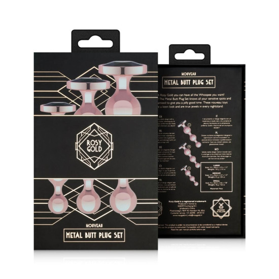 Набор металлических анальных пробок, 3 шт Rosy Gold Metal Butt Plug Set 3 Pieces