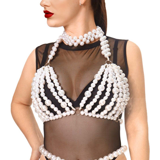 Ліф із перлів, білий Art of Sex Jasmine, розмір XS-2XL