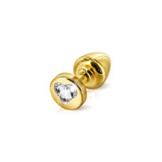 Металева анальна пробка золотистого кольору з кристалом Swarovski у вигляді серця, довжина 5,6 см, діаметр 2,5 см Diogol Anni R Heart Gold
