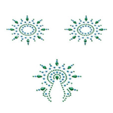 Пэстис из кристаллов (украшение на грудь и вульву), зелено-синие Petits Joujoux Gloria Set of 3 Green/Blue