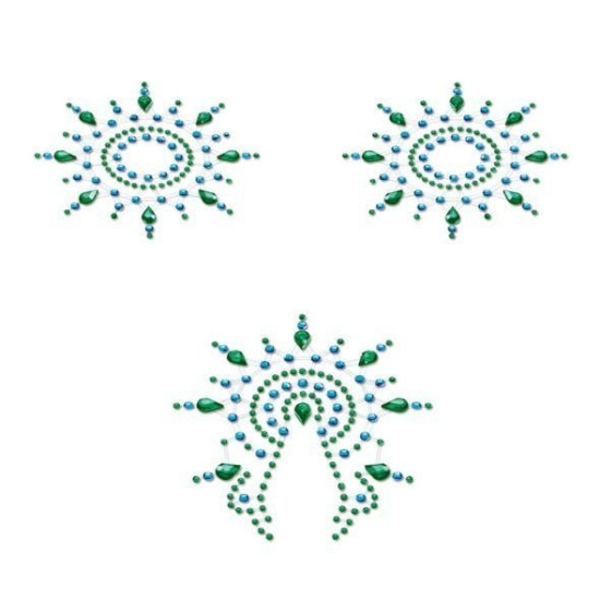 Пэстис из кристаллов (украшение на грудь и вульву), зелено-синие Petits Joujoux Gloria Set of 3 Green/Blue