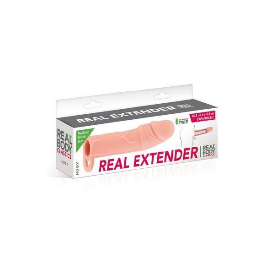 Насадка на член с открытой головкой и кольцом для мошонки Real Body Real Extender HUGY
