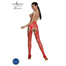 Эротические колготки-бодистокинг с открытым доступом, декором в виде бабочек и подвязками, красные Passion ECO S001 Red