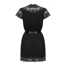 Сатиновый открытый пеньюар на поясе, чёрный Obsessive 810-PEI-1 Peignoir Black, L/XL