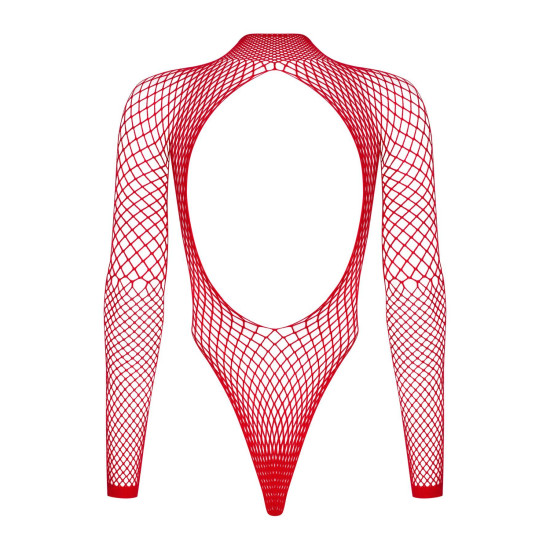 Сетчатый бодистокинг с длинным рукавом, красный Obsessive B126 Teddy Red, S/M/L
