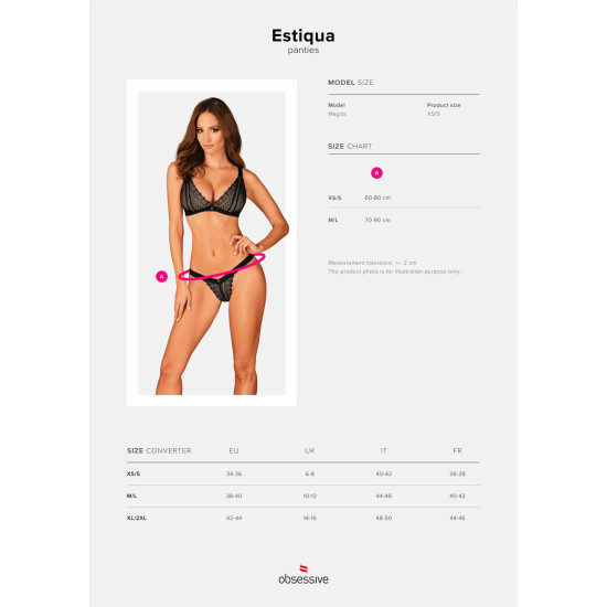 Чорні мереживні трусики із заниженою талією Obsessive Estiqua Panties Black, M/L