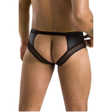 Мужские трусы с цепочкой из экокожи, открытые ягодицы, черные Passion 030 Slip Tom Black, L/XL