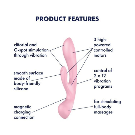 Вібратор-кролик, рожевий Satisfyer Triple Oh Pink