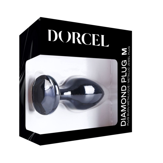 Металева анальна пробка з кристалом, довжина 8,3 см, діаметр 3,4 см, чорна Dorcel Diamond Plug Black, M