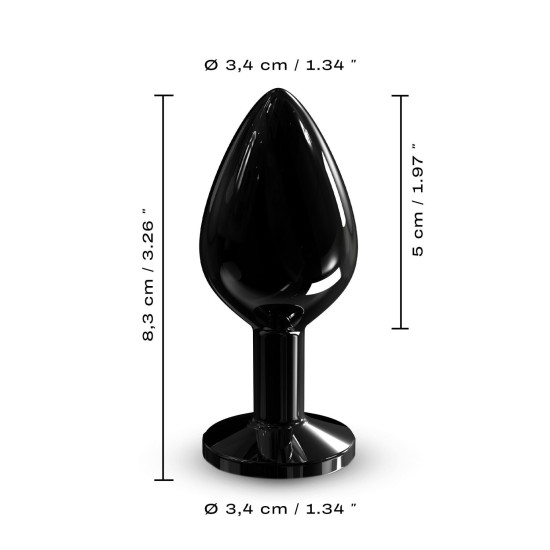 Металева анальна пробка з кристалом, довжина 8,3 см, діаметр 3,4 см, чорна Dorcel Diamond Plug Black, M
