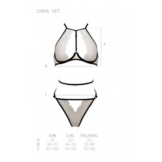 Комплект білизни (топ, трусики), кремовий Passion Chika Set Cream, XXL/XXXL