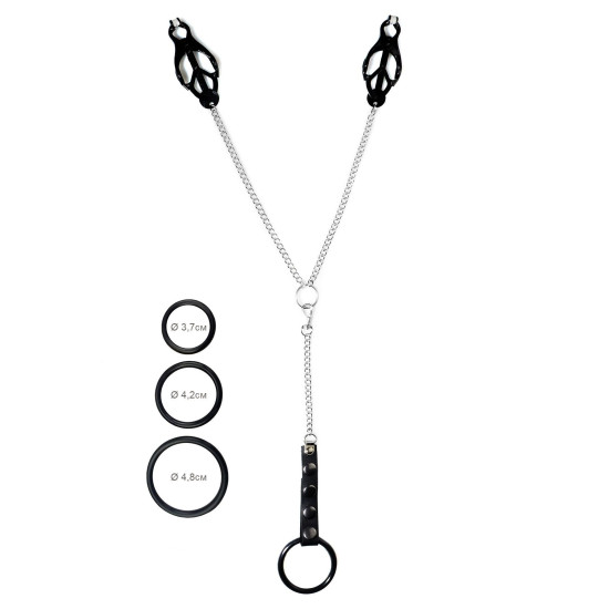 Зажимы для сосков с эрекционными кольцами Art of Sex Nipple Clamps for Men Black Clover