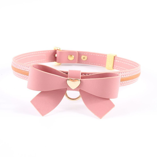 Кожаный ошейник с поводком, розовый Lockink Sevanda Love Heart Butterfly Leather Collar Set Pink