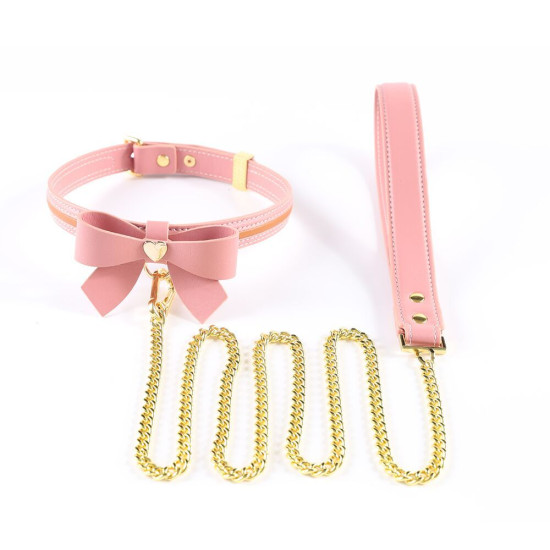 Кожаный ошейник с поводком, розовый Lockink Sevanda Love Heart Butterfly Leather Collar Set Pink