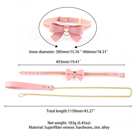 Кожаный ошейник с поводком, розовый Lockink Sevanda Love Heart Butterfly Leather Collar Set Pink