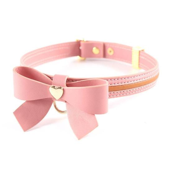 Кожаный ошейник с поводком, розовый Lockink Sevanda Love Heart Butterfly Leather Collar Set Pink