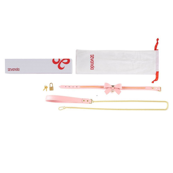 Кожаный ошейник с поводком, розовый Lockink Sevanda Love Heart Butterfly Leather Collar Set Pink