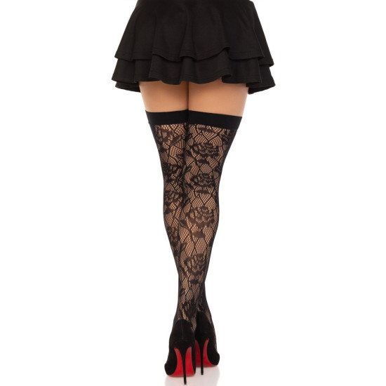 Панчохи з сіткою і візерунком троянди Leg Avenue Wild Rose Net Thigh Highs, One Size