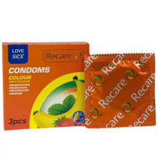 Презервативи з ароматами м'яти, банана та полуниці, 3 шт Recare Color Fruit Flavour Condoms