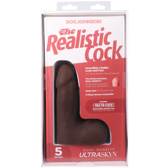Фаллоимитатор с мошонкой, длина 12.7 см Doc Johnson The Realistic Cock ULTRASKYN - 5 Inch with Balls Chocolate