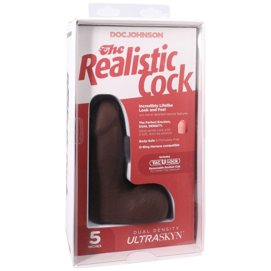 Фаллоимитатор с мошонкой, длина 12.7 см Doc Johnson The Realistic Cock ULTRASKYN - 5 Inch with Balls Chocolate