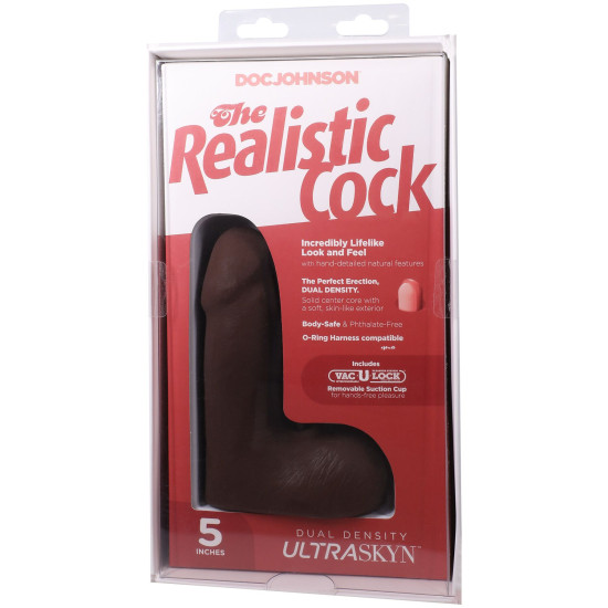 Фаллоимитатор с мошонкой, длина 12.7 см Doc Johnson The Realistic Cock ULTRASKYN - 5 Inch with Balls Chocolate