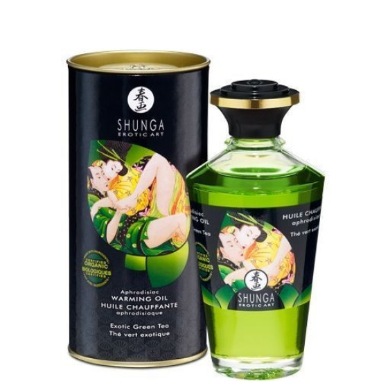 Органическое согревающее массажное масло со вкусом зеленого чая Shunga Aphrodisiac Warming Oil Exotic Green Tea, 100 ml