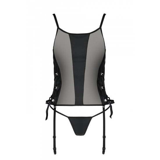 Сетчатый корсет из экокожи с люверсами и съемными пажами, черный Passion Malwia Corset Black, L/XL