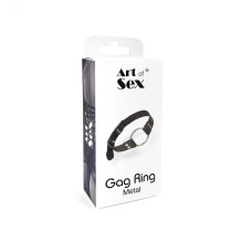 Кляп з металевим кільцем з натуральної шкіри, чорний Art of Sex Gag Ring Metal
