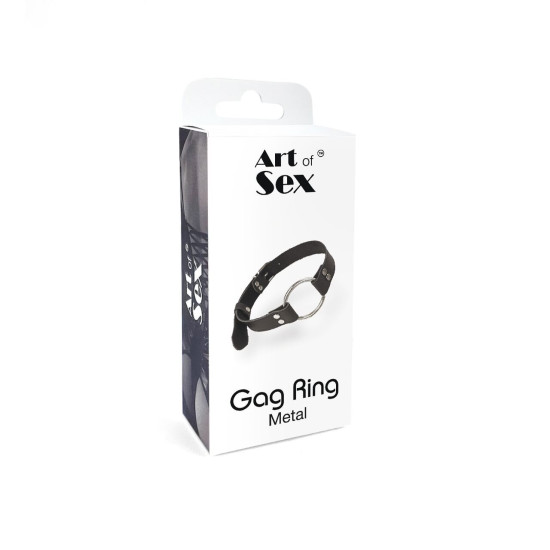 Кляп з металевим кільцем з натуральної шкіри, чорний Art of Sex Gag Ring Metal