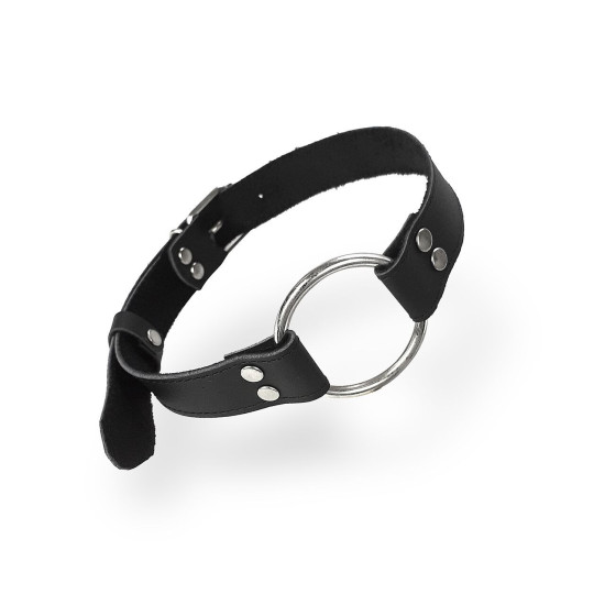 Кляп з металевим кільцем з натуральної шкіри, чорний Art of Sex Gag Ring Metal