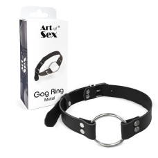 Кляп з металевим кільцем з натуральної шкіри, чорний Art of Sex Gag Ring Metal