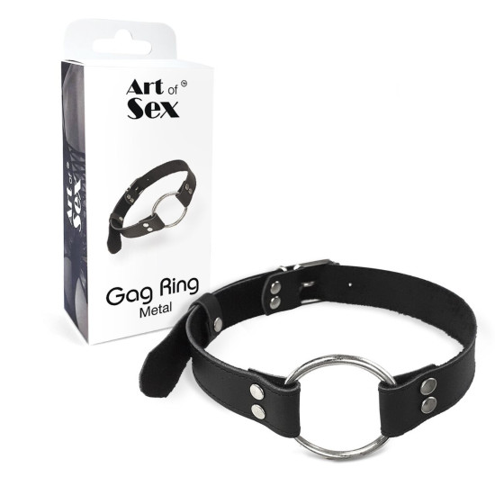 Кляп з металевим кільцем з натуральної шкіри, чорний Art of Sex Gag Ring Metal