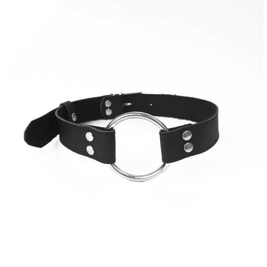 Кляп з металевим кільцем з натуральної шкіри, чорний Art of Sex Gag Ring Metal