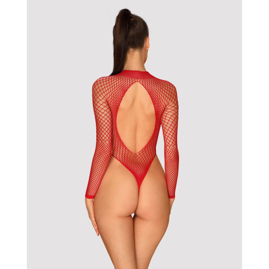 Сетчатый бодистокинг с длинным рукавом, красный Obsessive B126 Teddy Red, XL/XXL
