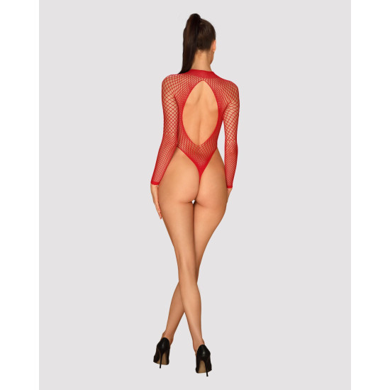 Сетчатый бодистокинг с длинным рукавом, красный Obsessive B126 Teddy Red, XL/XXL