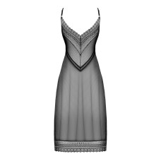 Чорна напівпрозора довга сорочка з асиметричним кроєм Obsessive Estiqua Chemise Black, XS/S