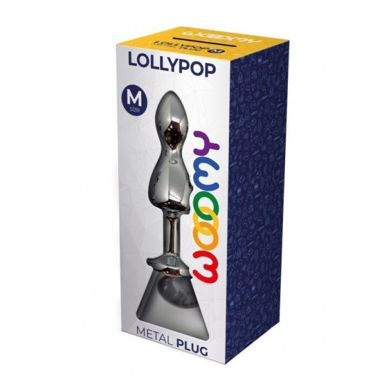 Металева анальна пробка з білим кристалом, діаметр 3,1 см, срібляста Wooomy Lollypop Double Ball Metal Plug, M
