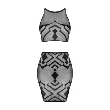 Эротичный полупрозрачный комплект (топ и юбка), черный Obsessive Heavenly K101 Top & Skirt Black, S/M/L