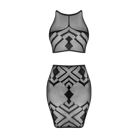 Эротичный полупрозрачный комплект (топ и юбка), черный Obsessive Heavenly K101 Top & Skirt Black, S/M/L