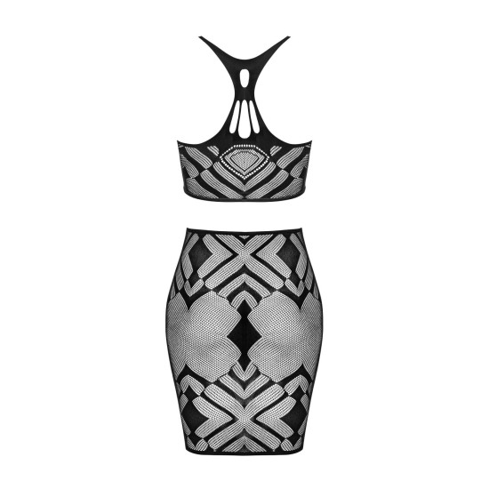 Эротичный полупрозрачный комплект (топ и юбка), черный Obsessive Heavenly K101 Top & Skirt Black, S/M/L
