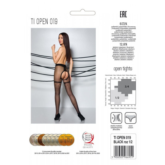 Колготки с открытым доступом, имитация чулок, чёрные Passion Tiopen 019 Black, 3/4 (20 den)