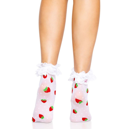 Жіночі шкарпетки з полуничним принтом і мереживними манжетами Leg Avenue Strawberry Ruffle Top Anklets, One Size