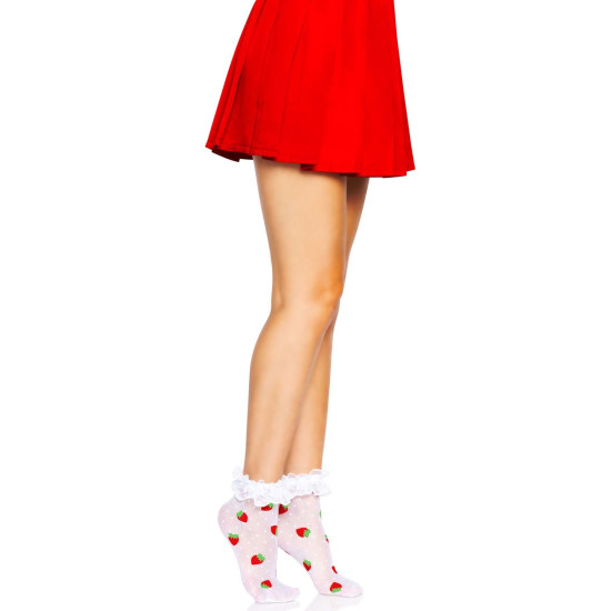 Жіночі шкарпетки з полуничним принтом і мереживними манжетами Leg Avenue Strawberry Ruffle Top Anklets, One Size