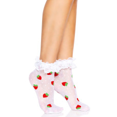 Жіночі шкарпетки з полуничним принтом і мереживними манжетами Leg Avenue Strawberry Ruffle Top Anklets, One Size