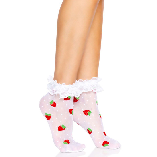Жіночі шкарпетки з полуничним принтом і мереживними манжетами Leg Avenue Strawberry Ruffle Top Anklets, One Size