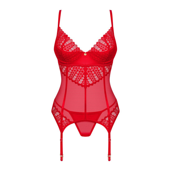 Комплект (корсет и стринги), красный Obsessive Ingridia Corset & Thong Red, XL/2XL
