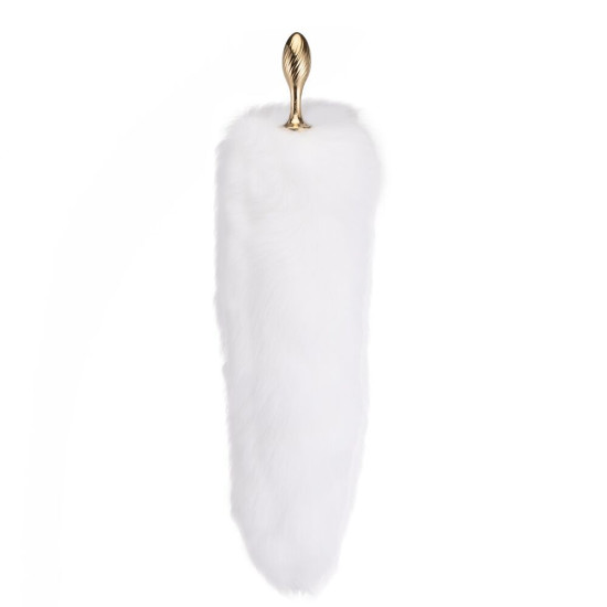Анальна пробка з білим лисячим хвостом, форма груші Lockink Sevanda White Fox-Tail Anal Pear-Shape Plug