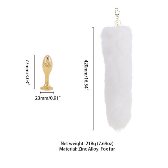Анальна пробка з білим лисячим хвостом, форма груші Lockink Sevanda White Fox-Tail Anal Pear-Shape Plug