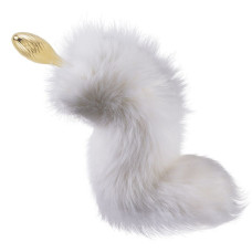 Анальна пробка з білим лисячим хвостом, форма груші Lockink Sevanda White Fox-Tail Anal Pear-Shape Plug